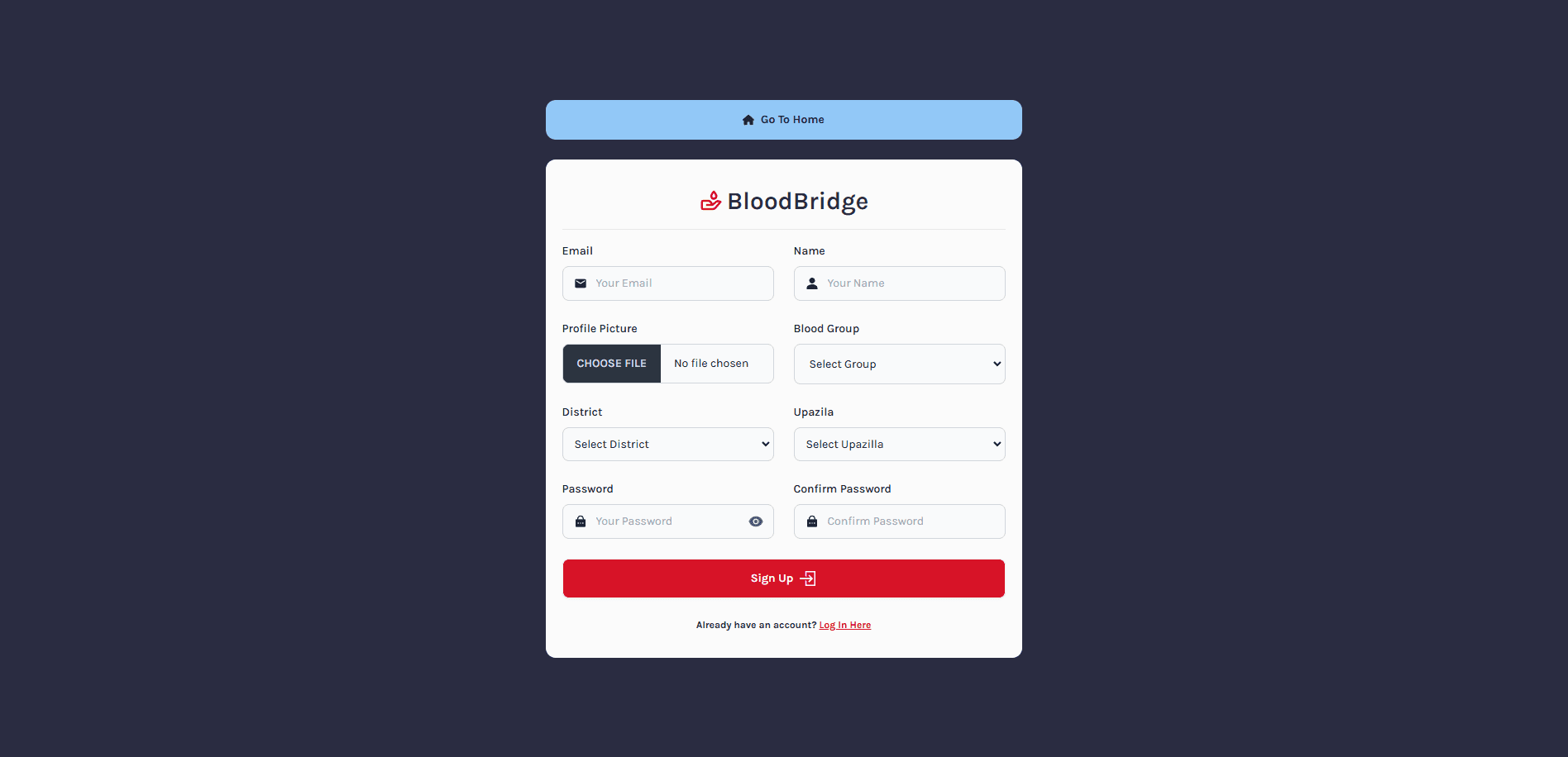 BloodBridge - Register Page