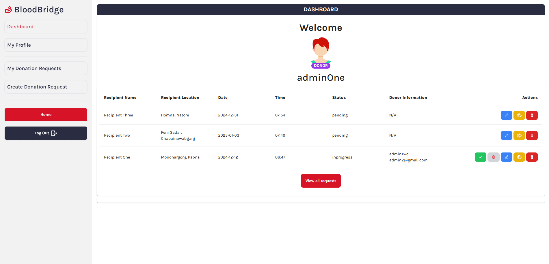 BloodBridge - Donor Dashboard