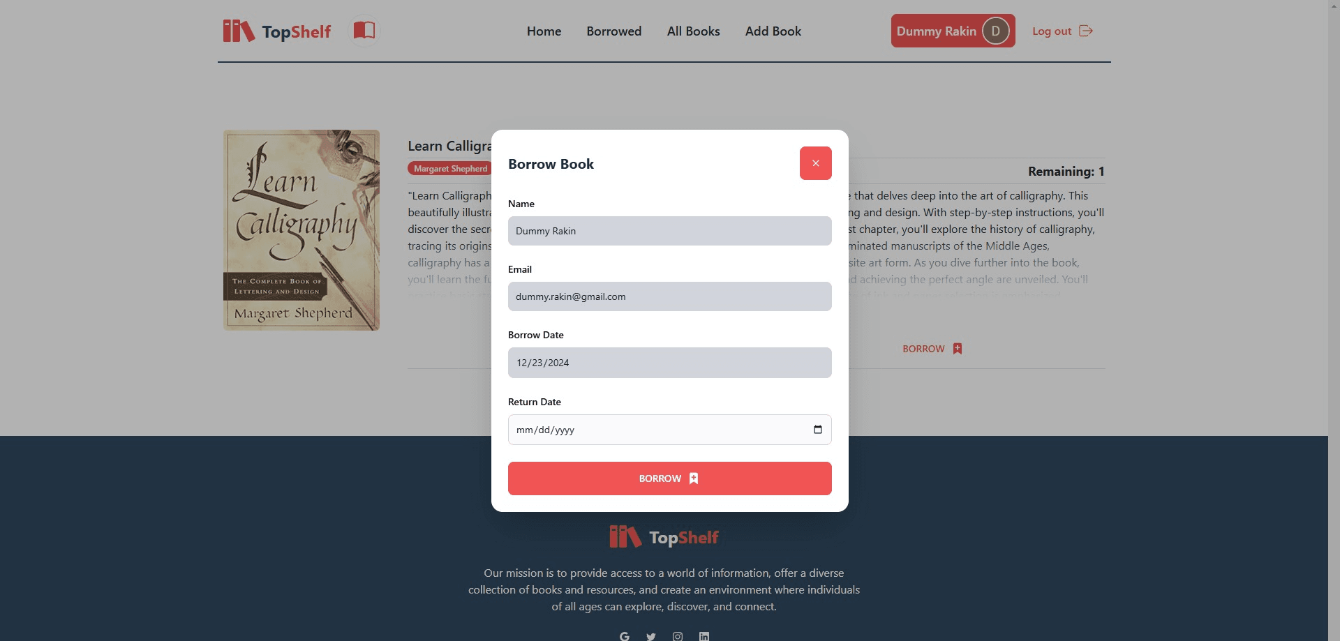 TopShelf - Borrow and Return Modal